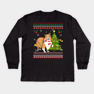 Shetland Sheepdog Reindeer Christmas Kids Long Sleeve T-Shirt